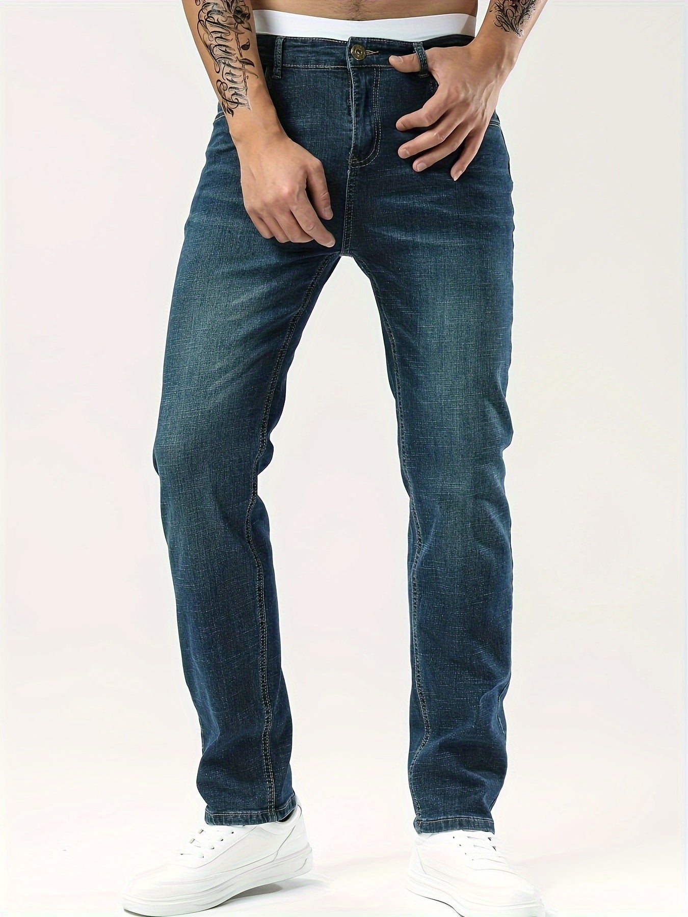 Men's Chic Straight Leg Stretch Jeans - Casual All-Match Style