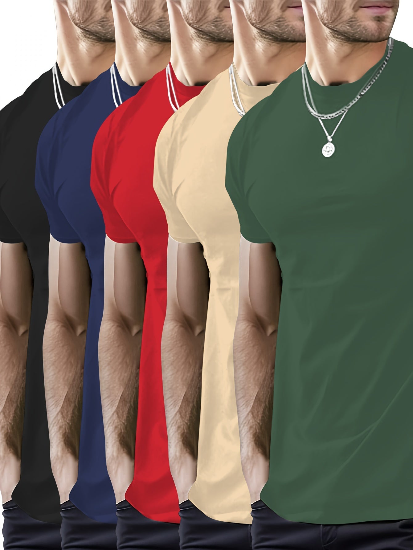 5-pack 5-Pack Men's Solid Color Crew Neck T-Shirts for Summer Sports, Daily Wear and Outdoors Activities