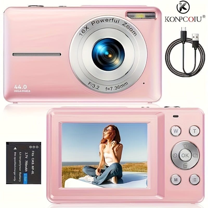 Best Price KONPCOIU 44MP Digital Point and Shoot Camera with 16x Zoom, FHD 1080p Video, Anti-Shake for Kids, Teens, Students, Seniors