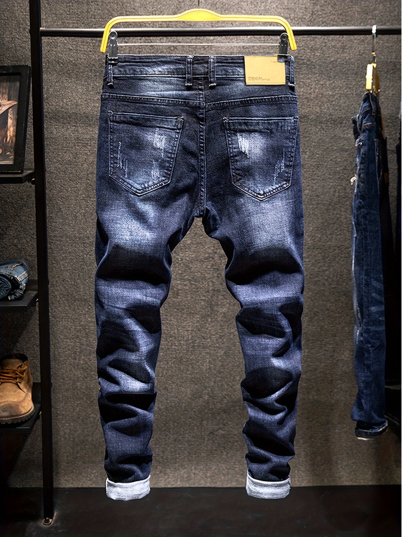 Men's Casual Skinny Jeans, Street Style Biker Jeans Denim Pants