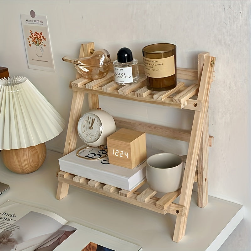 1pc 2-Tier Wooden Trapezoidal Desk Organizer Shelf, Desktop Storage Rack for Dorm, Home, Office, Stylish Decoration
