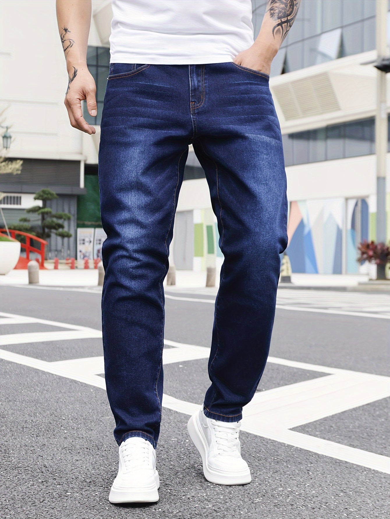 Men's Slim Fit Stretch Denim Jeans, Classic Streetwear Pants with Pockets for Daily Wear