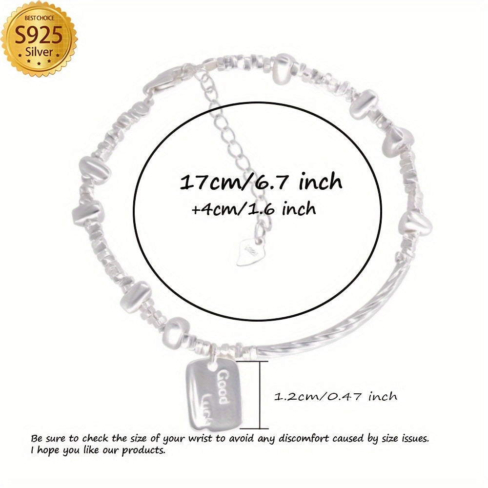 925 Sterling Silver Square "Good Luck" Bracelet