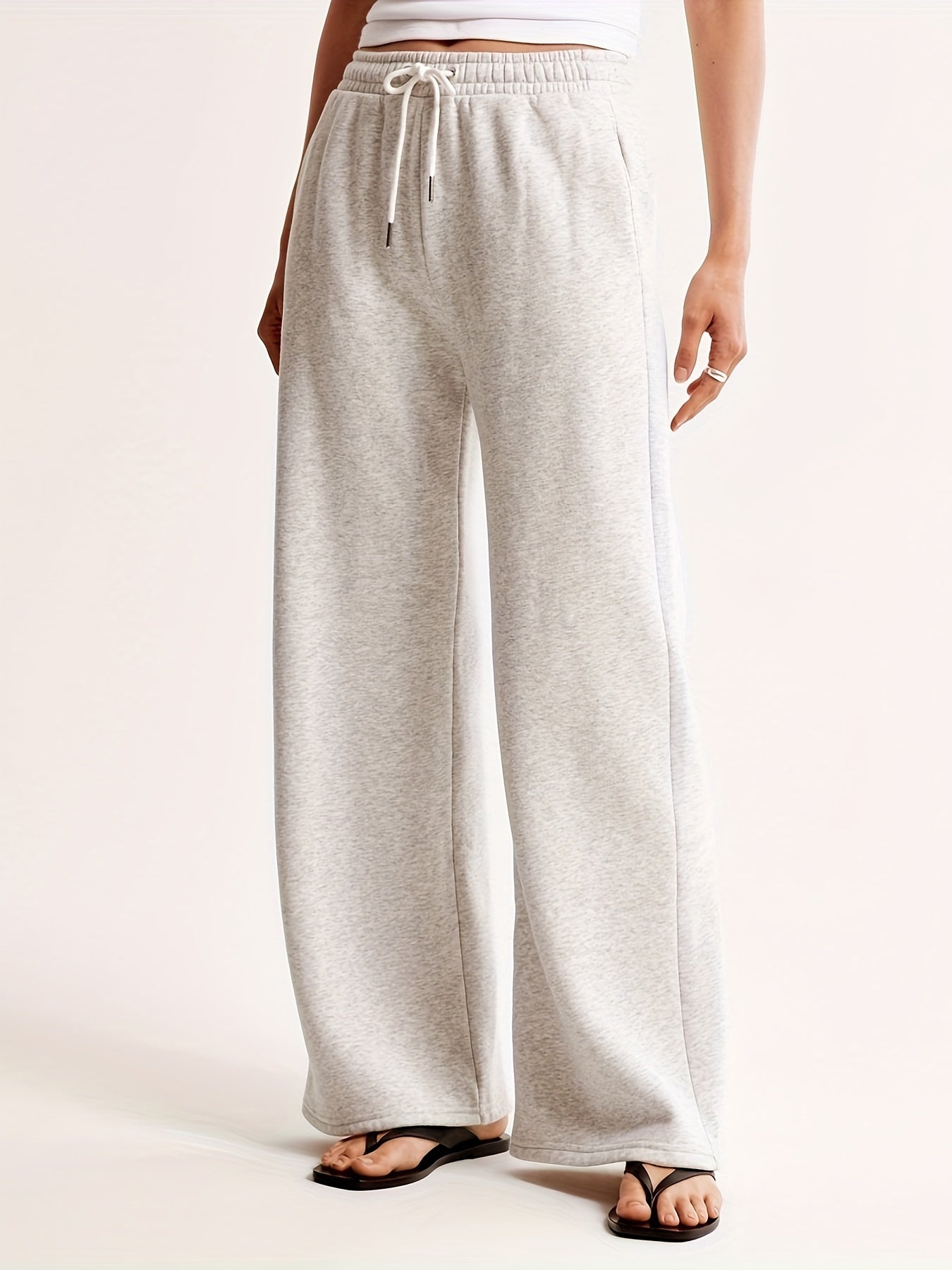 Women's Solid Color Wide Leg Drawstring Sweatpants with Slant Pockets - Fall & Winter Loungewear