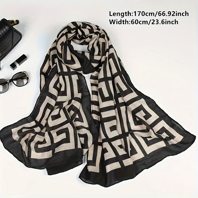Luxurious Black Beige Color Geometric Pattern Scarf Soft Warm Windproof Wrap Boho Style Sunscreen Shawl