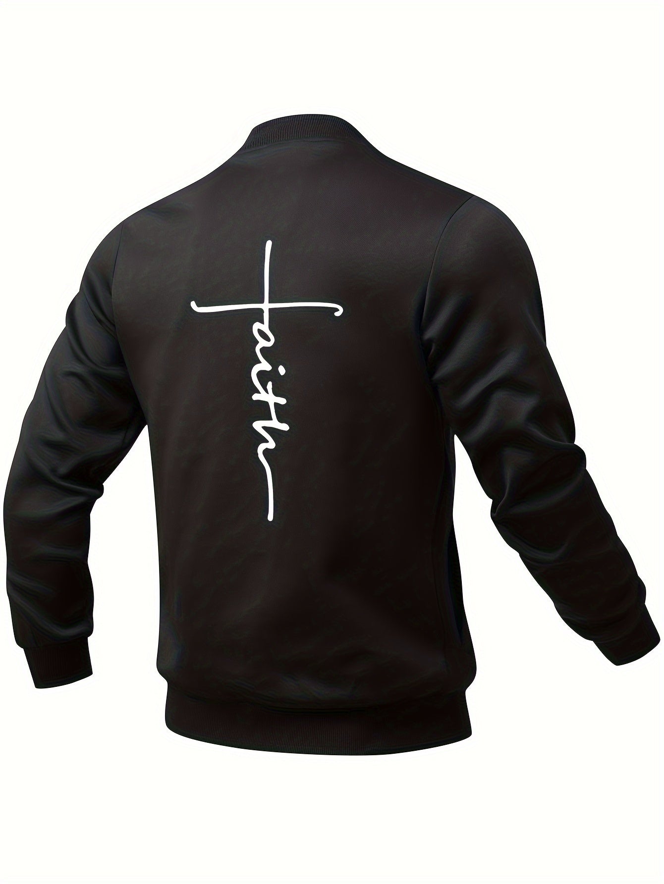 Trendy Men's Letter Cross Print Varsity Zip-Up Jacket with Pockets