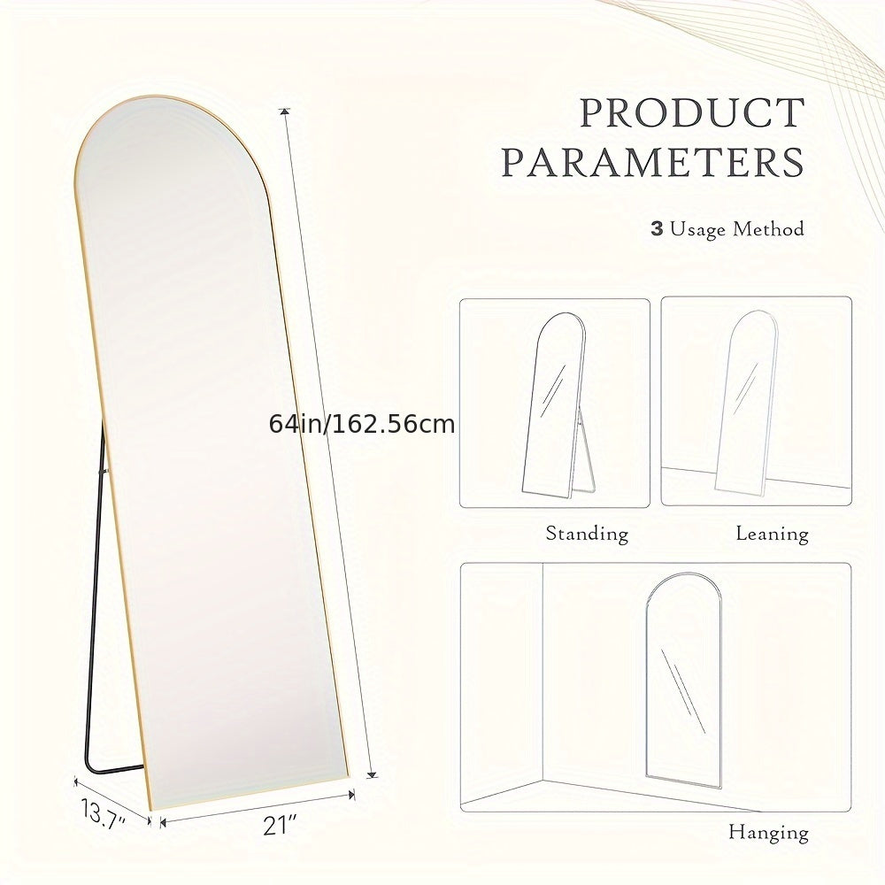 Arched Full Length Mirror Full Body Mirror Floor Mirror Standing Hanging or Leaning Wall, with Stand Aluminum Alloy Thin Frame for Bedroom Cloakroom