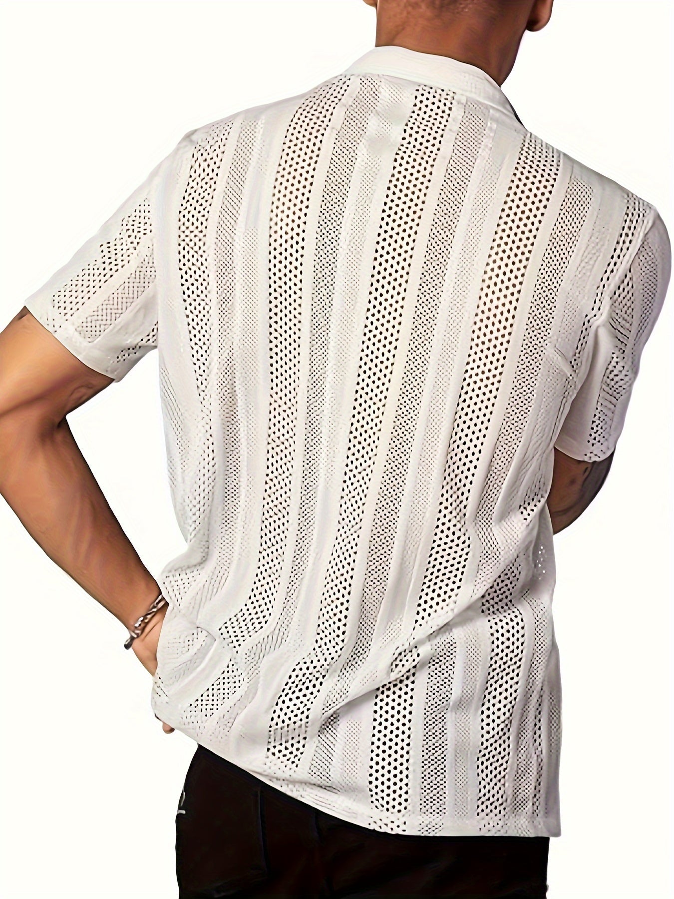 Men's Mesh Hollow-Out Shirt, Street Style, Breathable Short Sleeve Summer Top, Casual Fashion Shirt