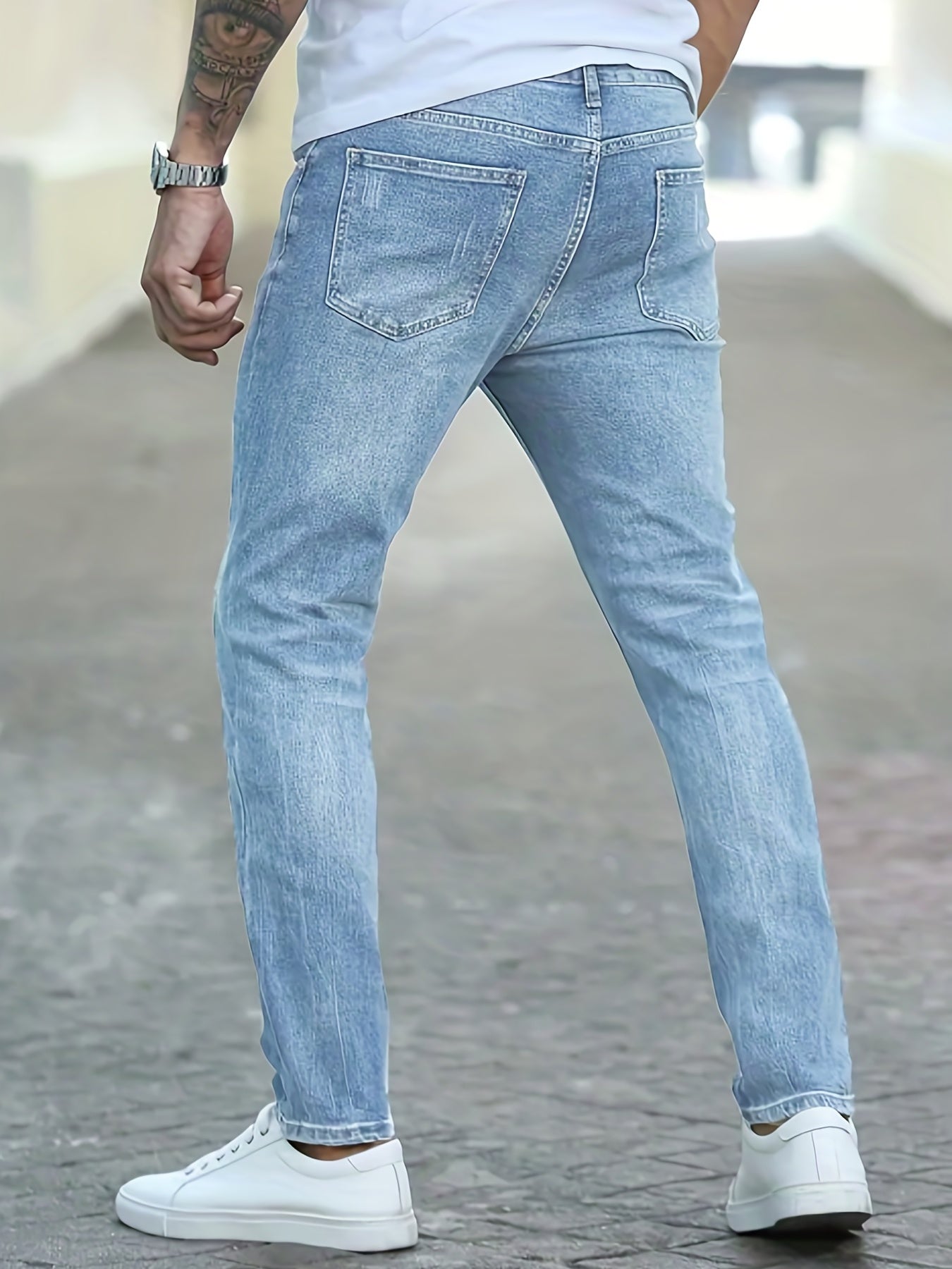 Men's Slim Fit High Stretch Distressed Denim Jeans - Casual Street Style for All Seasons