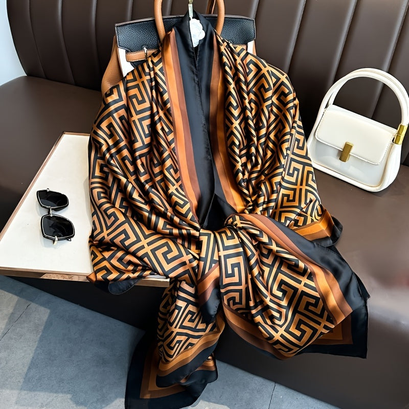 Pure Luxury Geometric Pattern Scarf Thin Breathable Shawl Elegant Style Windproof Sunscreen Beach Towel Travel Scarf