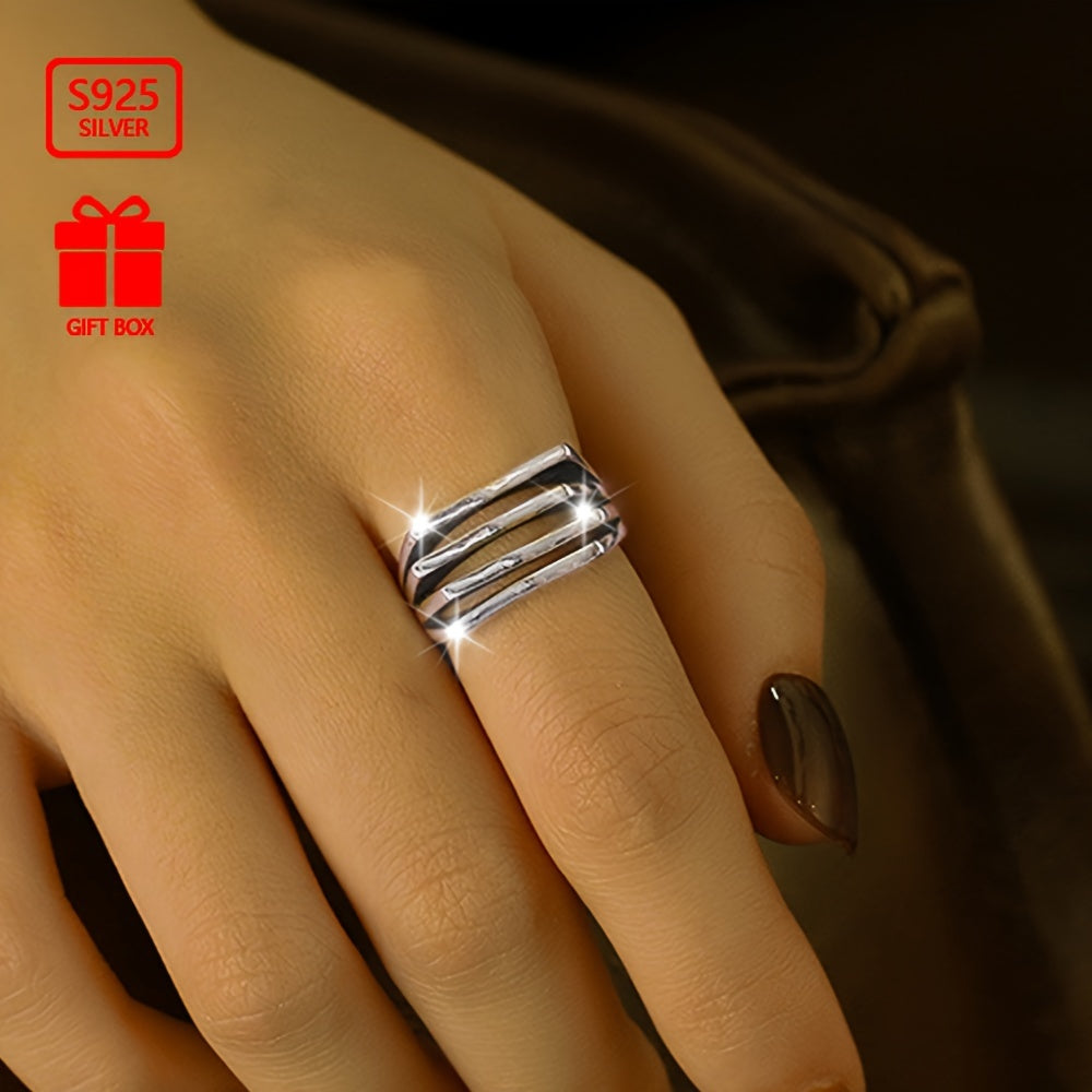 925 Sterling Silver Women's Unique Geometric Ring - Adjustable