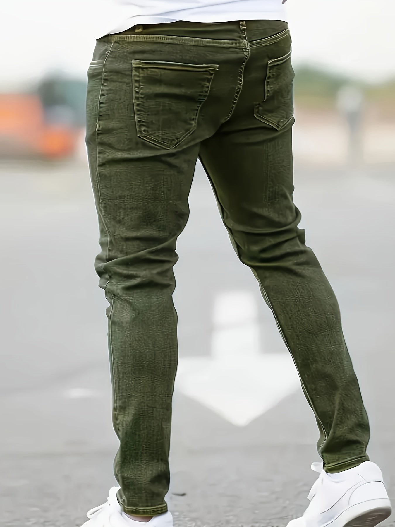 Men's Solid Denim Pants With Pockets, Causal Cotton Slim-fit Jeans For Outdoor Activities