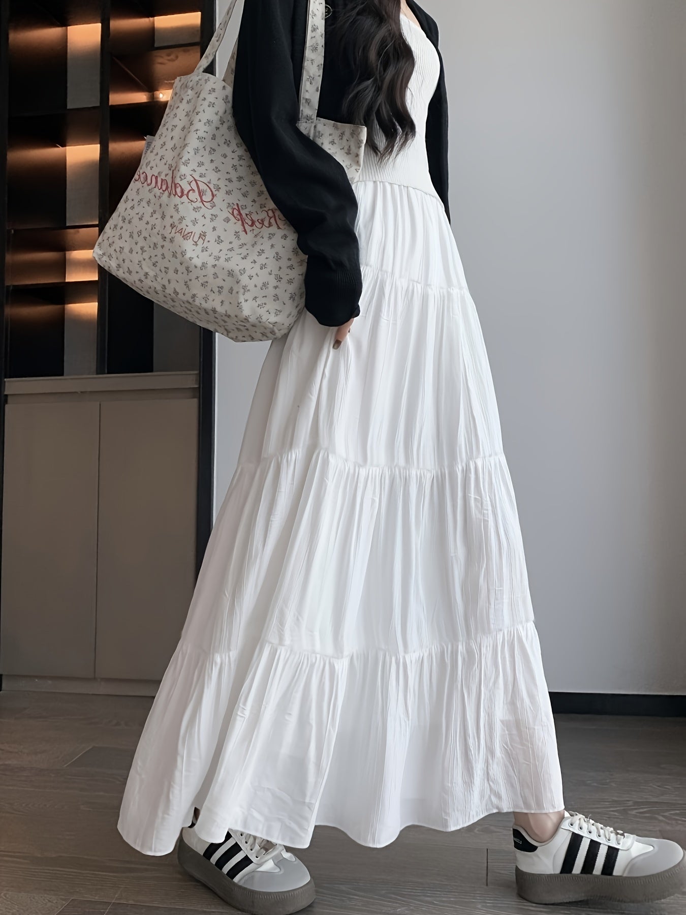 High-Waisted Textured A-Line Skirt - Solid Color, Casual Ankle Length for Spring & Summer Women's Clothing