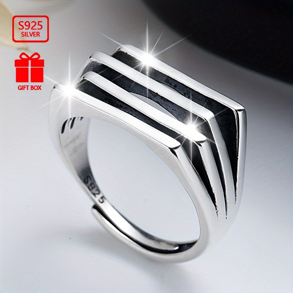 925 Sterling Silver Women's Unique Geometric Ring - Adjustable