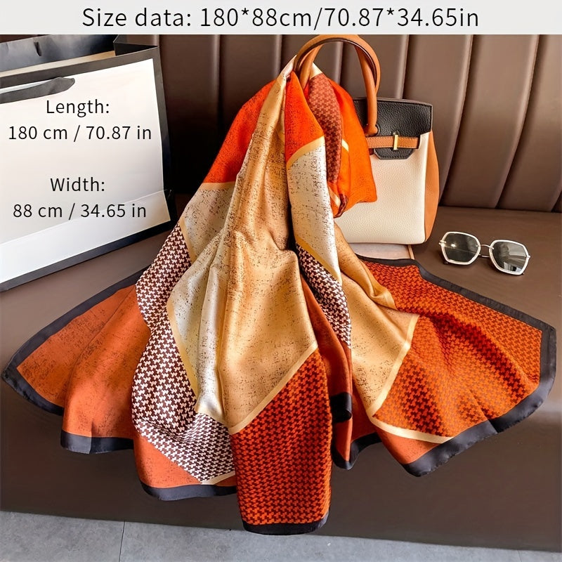 Elegant European Design Look Satin-Feel Scarf for Women - Warm, Windproof & Breathable | Chic Color Block Design | Perfect for Beach & Casual Outings