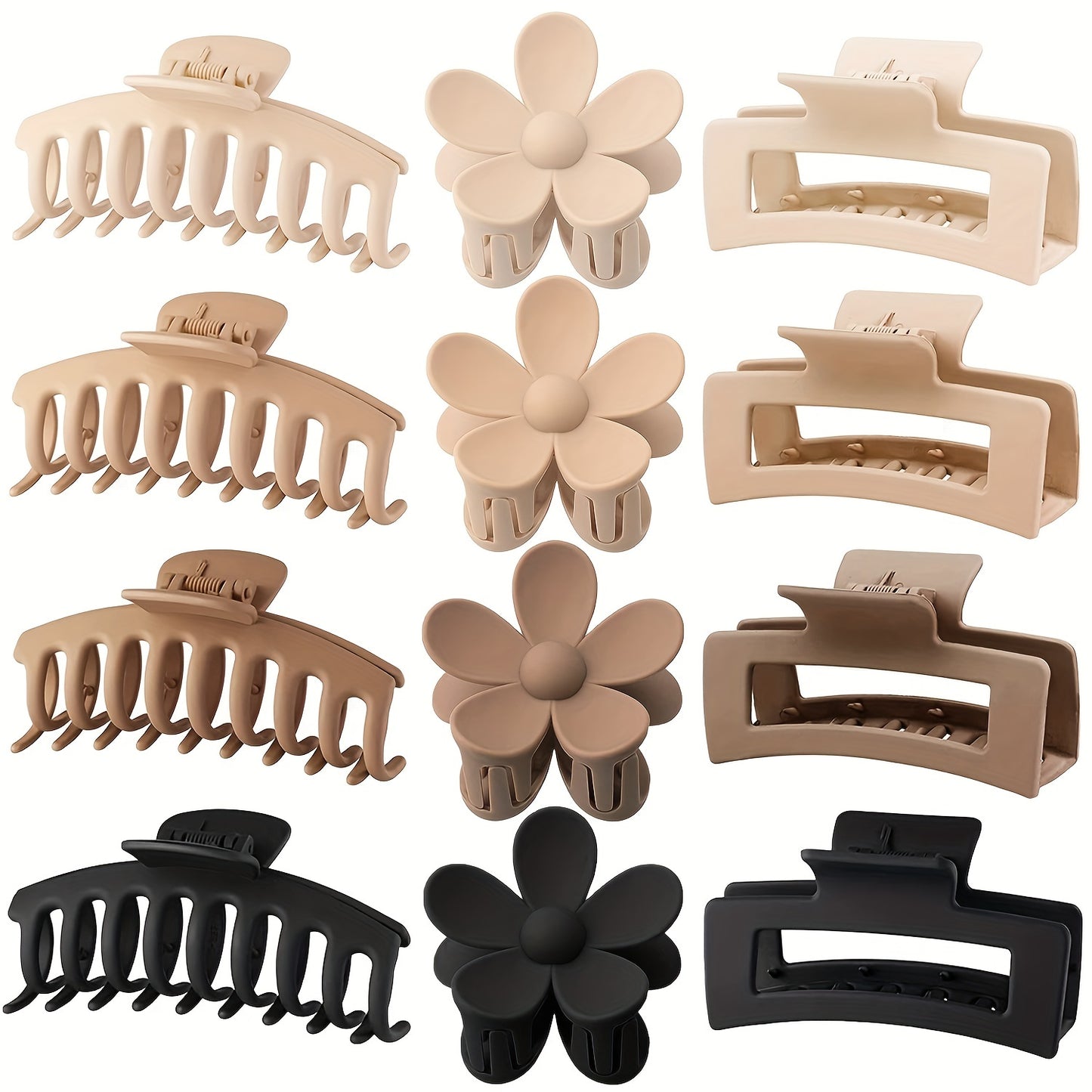 12pcs/set Hair Claw Clips - Flower Shape, Square, Ponytail Holder - Hair Accessories For Women