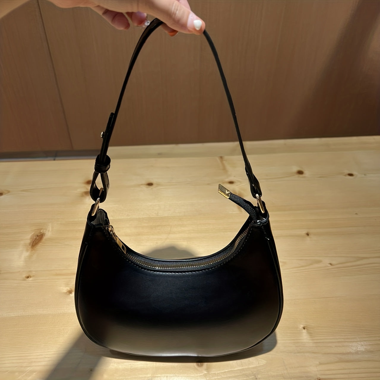 Minimalist Genuine Leather Bag for Women, Simple Shoulder Bag with Underarm Strap