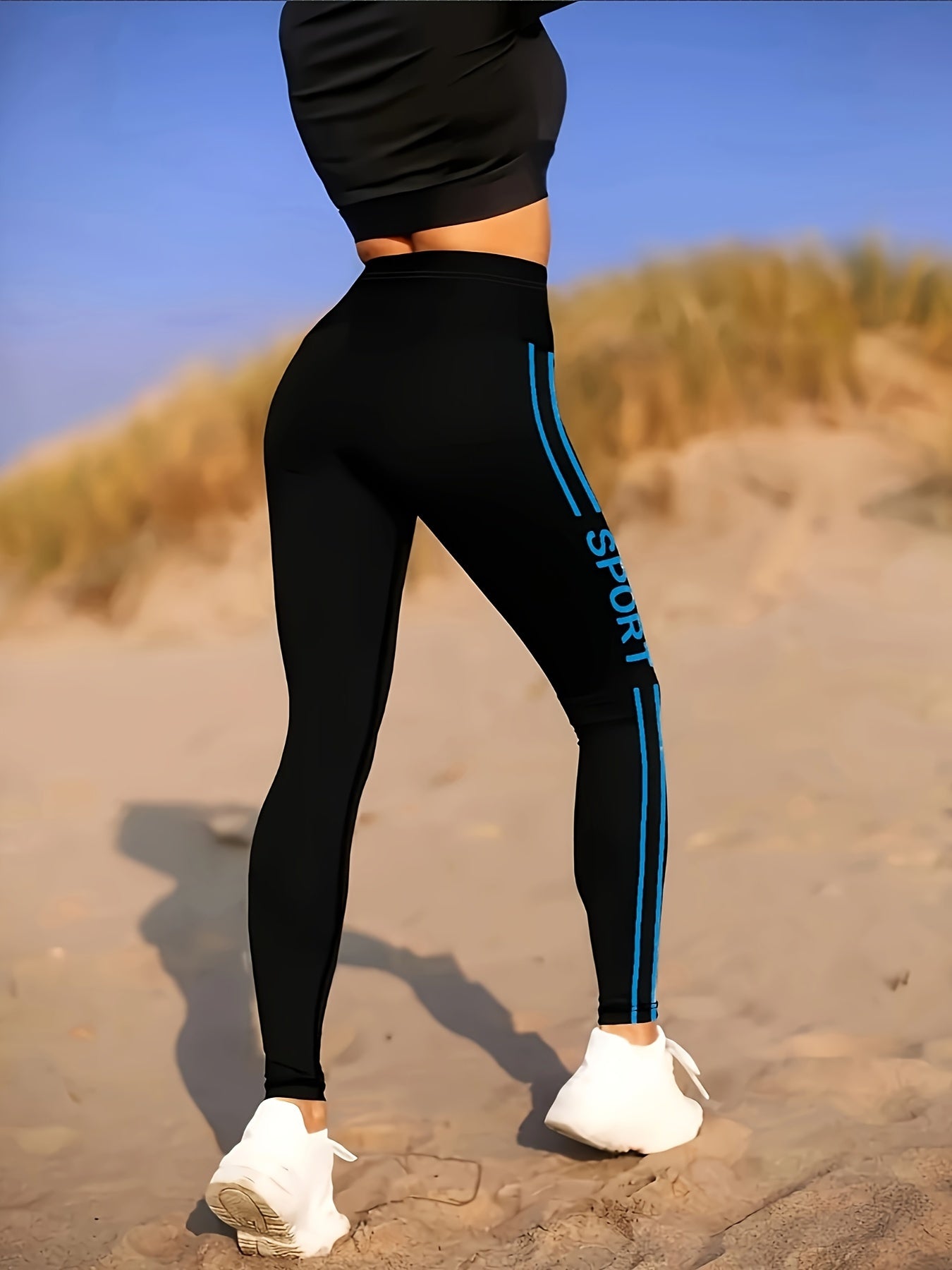 High-Waisted Side Stripe Workout Leggings for Women, Stretchy Skinny Leggings