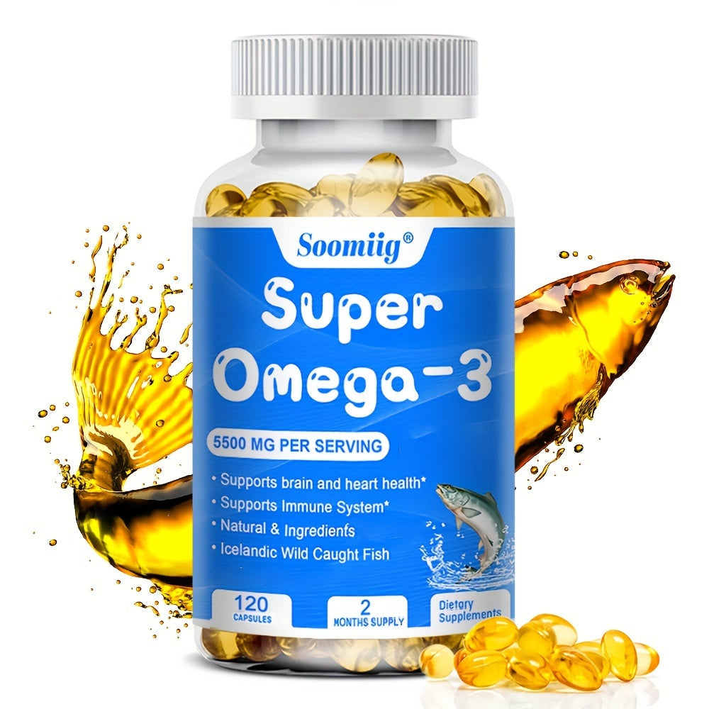 Fish Oil Softgels - Omega 3 Supplement 5500 Mg Per Serving - 1200 Mg EPA + 900 Mg DHA + Krill Oil 600 Mg - 120 Softgels