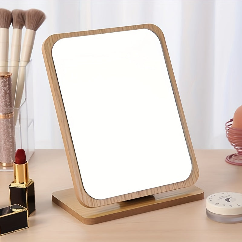 1pc Wooden Desktop Makeup Mirror Vanity Mirror, Bedroom Decoration & Makeup Essentials, Suitable For Student Dormitory