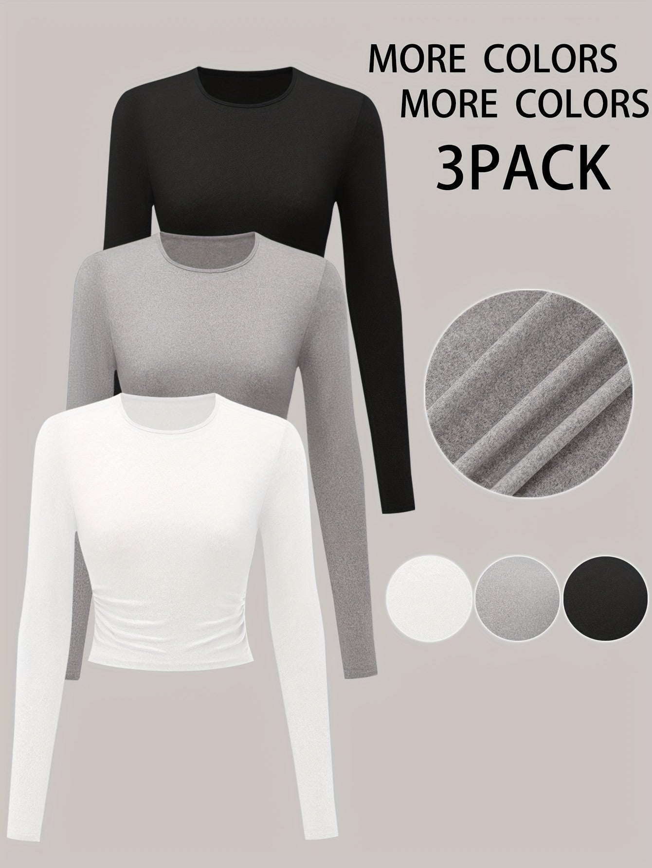 3 packs 3-Pack Women's Long Sleeve Crew Neck T-Shirts for Spring & Fall Casual Tops