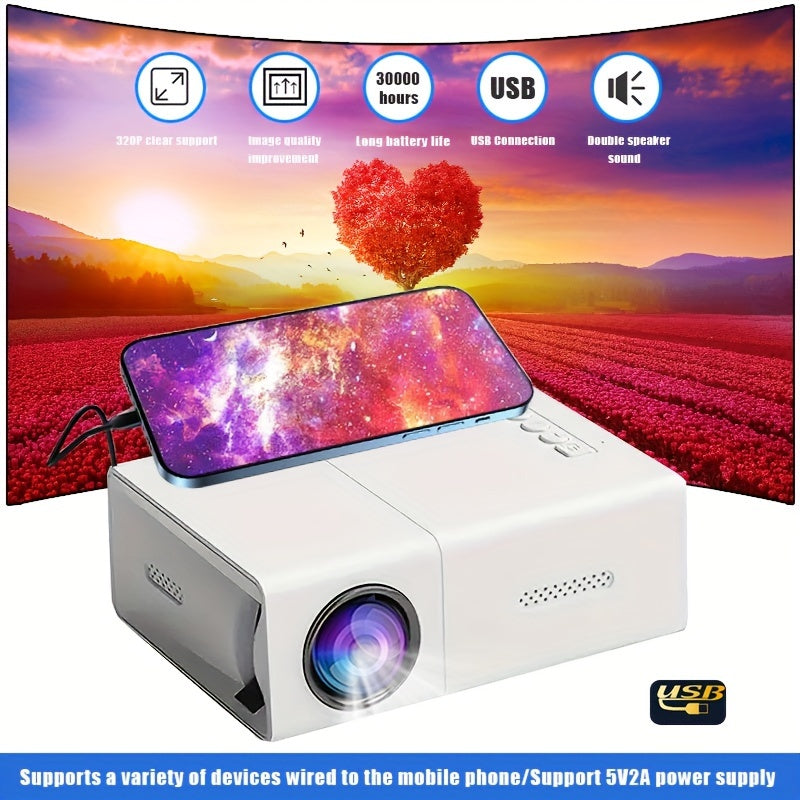 Portable HD Mini Projector for Home Cinema, Dorm, Party, Outdoor Camping, Christmas, Thanksgiving Gifts with USB SD and Holder