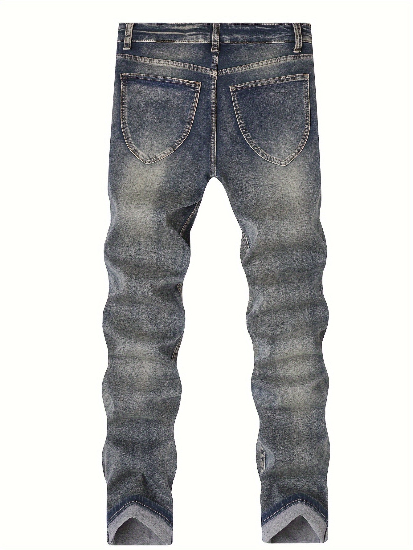 Men's Cotton Blend Slightly Stretch Distressed Jeans, Street Style Slim Fit Bottoms For Men, All Seasons