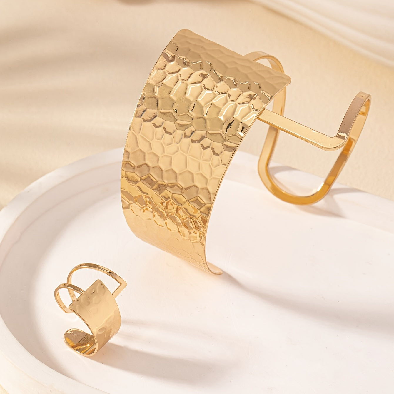 2pcs Bohemian Chic Cuff Bracelet and Ring Set