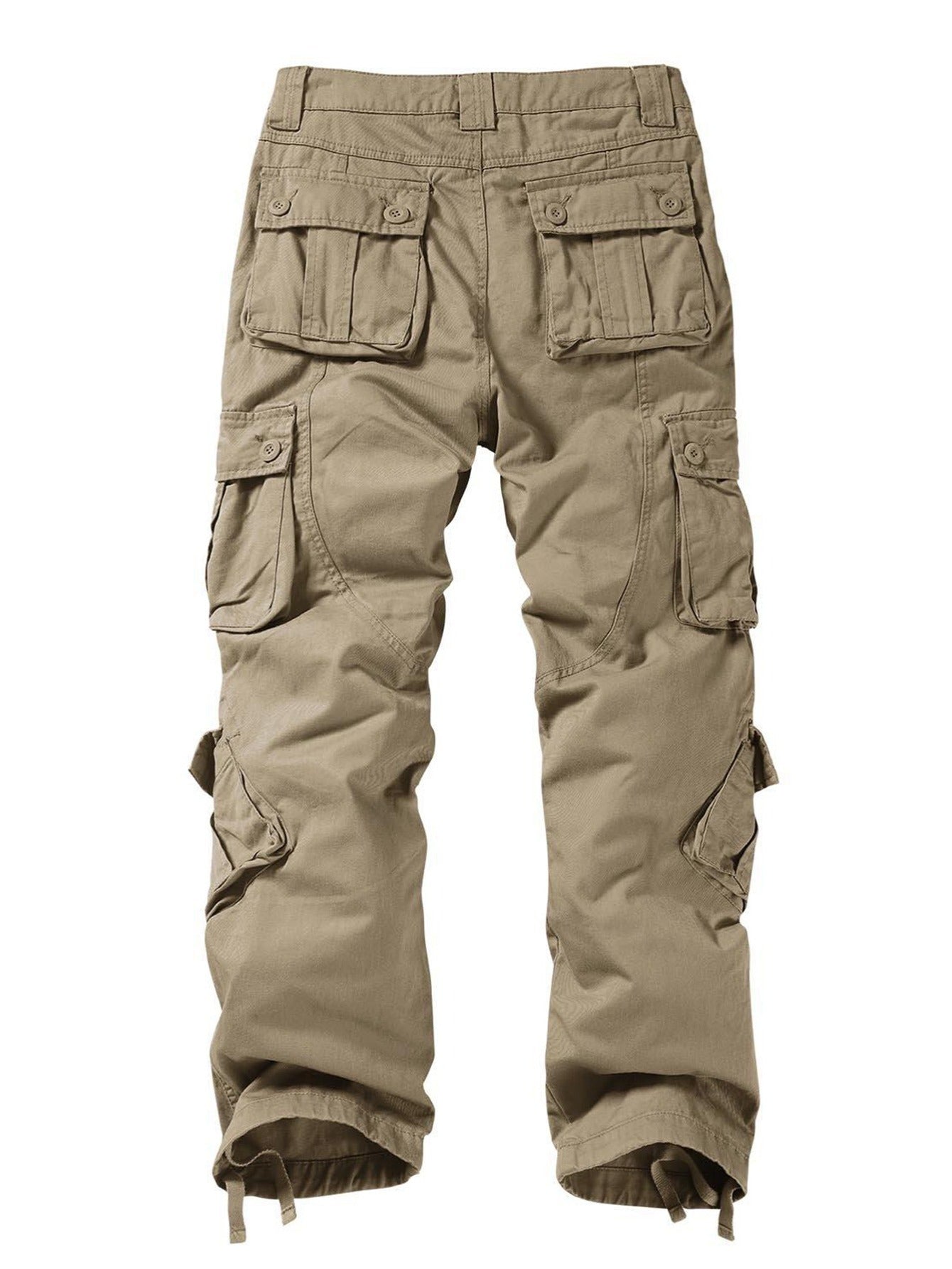 Original Cotton British Khaki Multi Flap Pockets Men's Straight Leg Cargo Pants, Loose Casual Outdoor Pants, Tactical Work Pants For Men