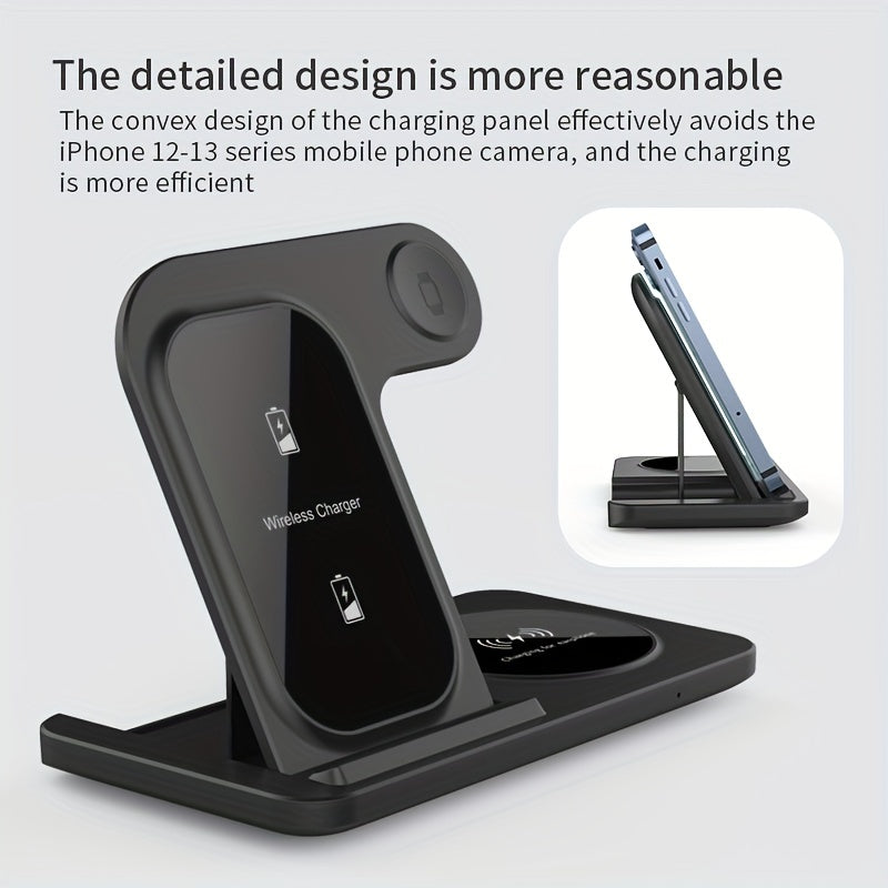 New 3-in-1 Fast Wireless Charger Stand for iPhone, Apple Watch, and AirPods - Compatible with iPhone 14/13/12/11 Pro MINI MAX XS 8 Plus, Apple Watch Series 8/7/6/SE/5/4/3/2, and AirPods 3/2/Pro - Perfect for Home and Office Use - Great Gift Idea