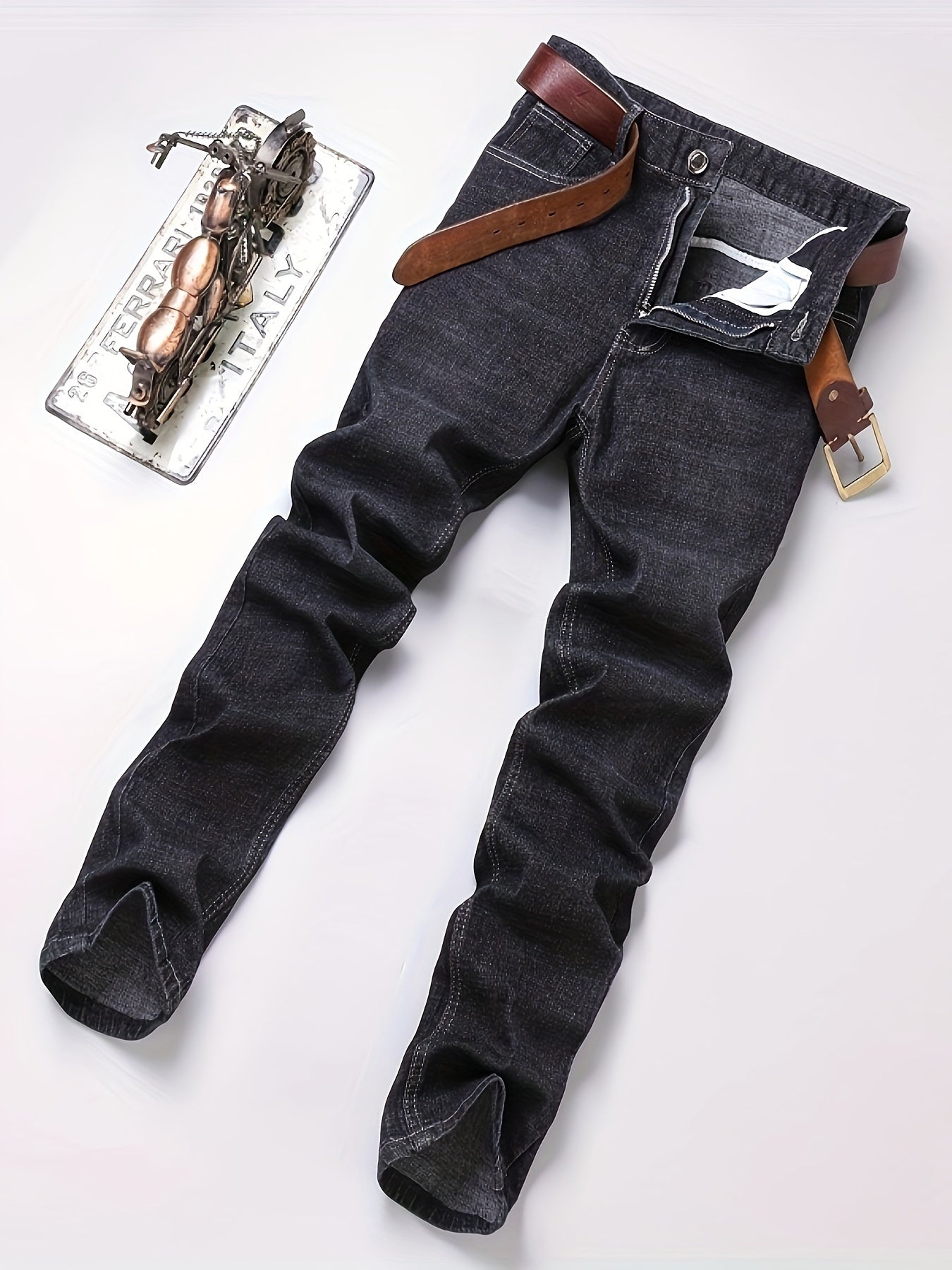Men's Semi-formal Jeans, Chic Classic Design Denim Pants For Business