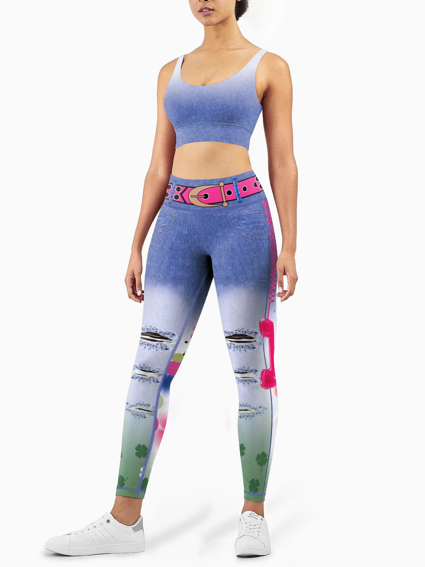 2 Pc Women's Printed Sports Bra and High-waisted, Hip-lifting Elastic Leggings