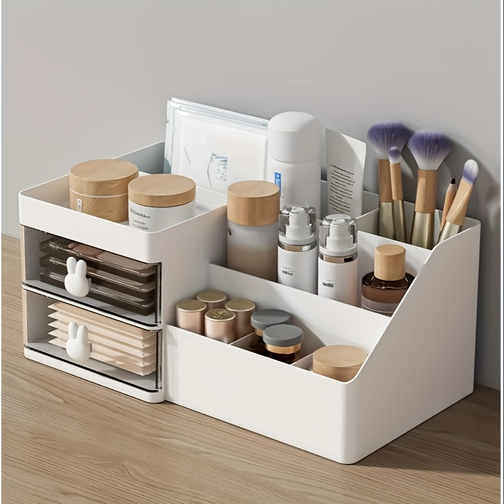 Dressing Table Cosmetic Storage Box Organizer With Drawer, Suitable For Dressing Table, Dressing Table, Bathroom Counter, Elegant Dressing Table Rack, Which Can Store Brushes, Lotion, Lipstick And Nail Polish (white Transparent)