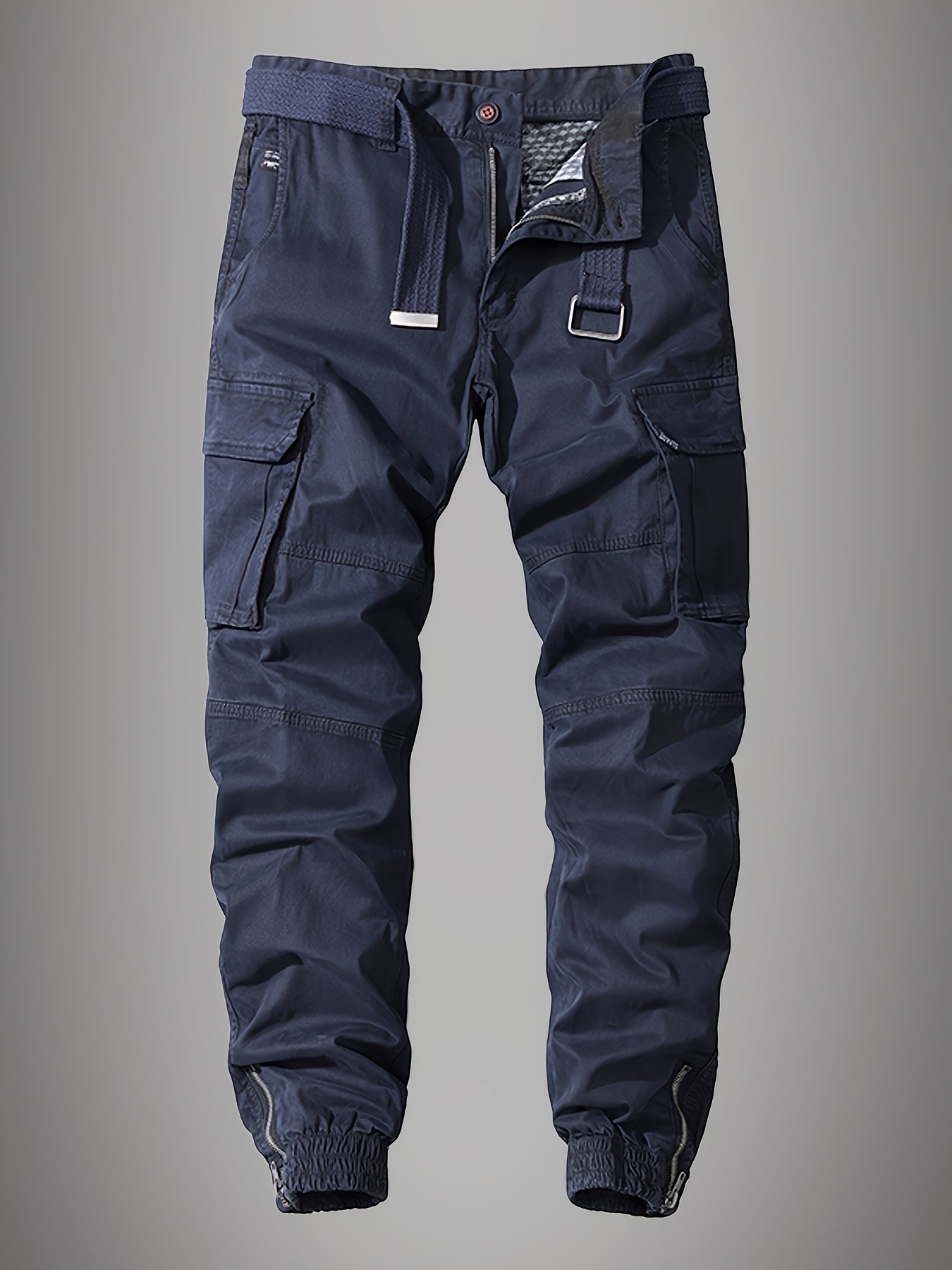 Men's Cotton Blend Jogger Pants - 97% Cotton 3% Spandex Street Style Embroidered Cargo Trousers for Outdoor Sports, Hiking, Casual Daily Wear with Multiple Pockets, Elastic Cuffs - Beltless Design for Adults and Teens