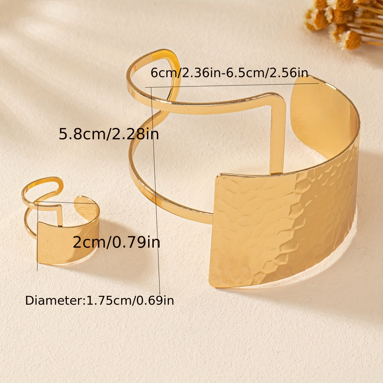 2pcs Bohemian Chic Cuff Bracelet and Ring Set