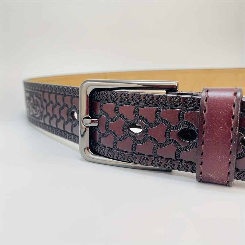 1pc Stay Elegant With Embossed Genuine Leather Casual Men's Belt, Perfect For Daily Wear And Gift For Friend!