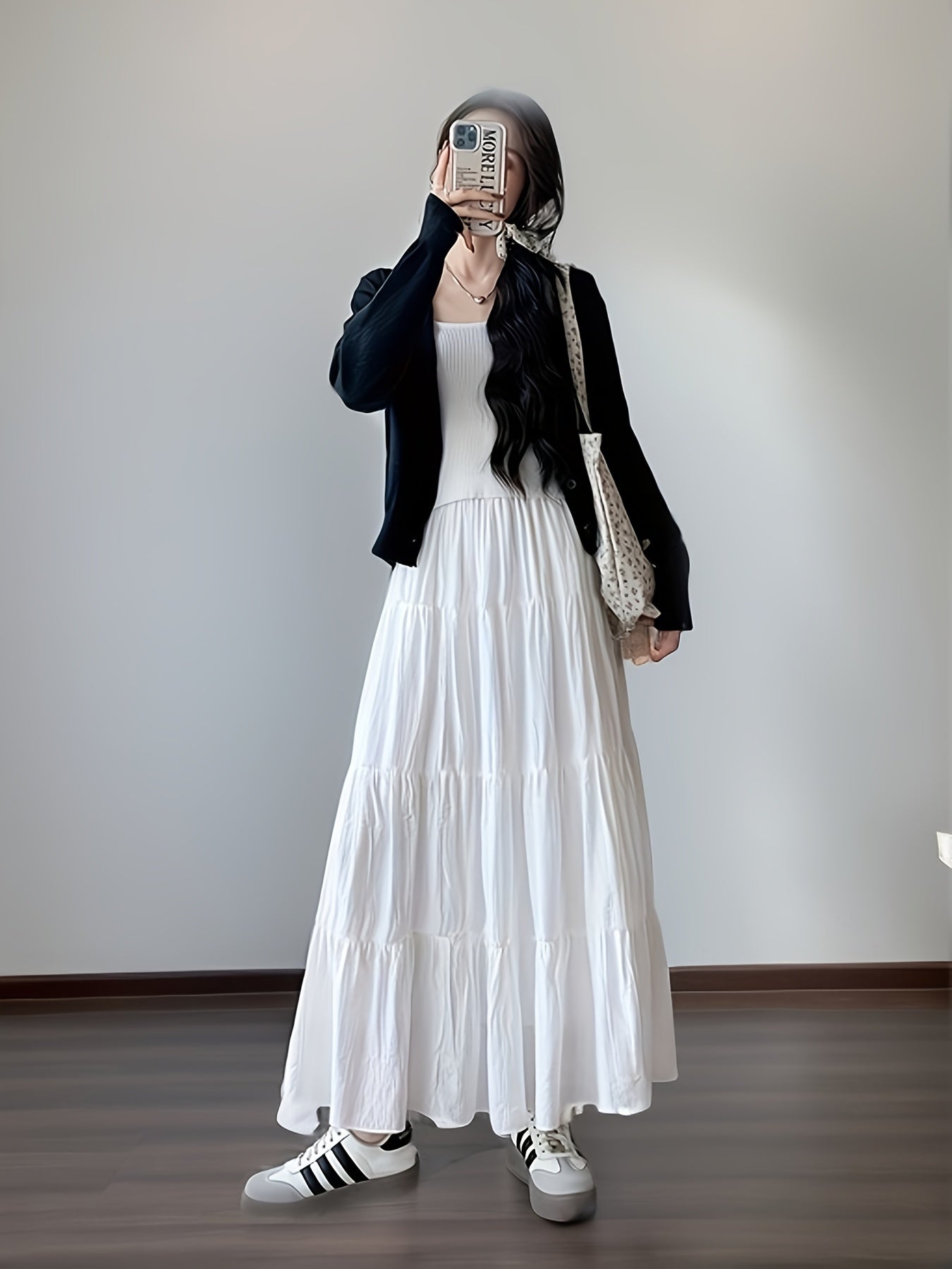 High-Waisted Textured A-Line Skirt - Solid Color, Casual Ankle Length for Spring & Summer Women's Clothing