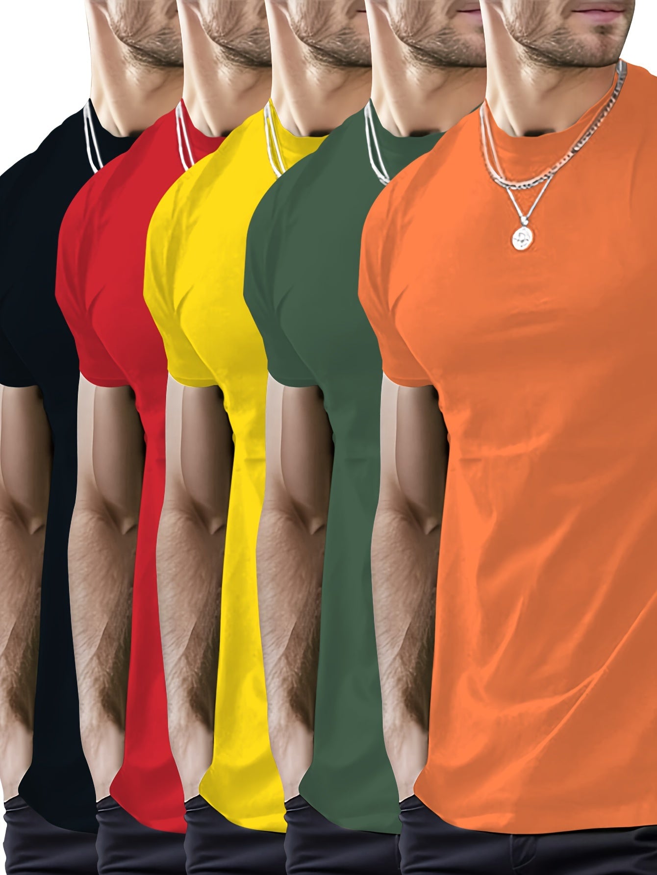 5-pack 5-Pack Men's Solid Color Crew Neck T-Shirts for Summer Sports, Daily Wear and Outdoors Activities