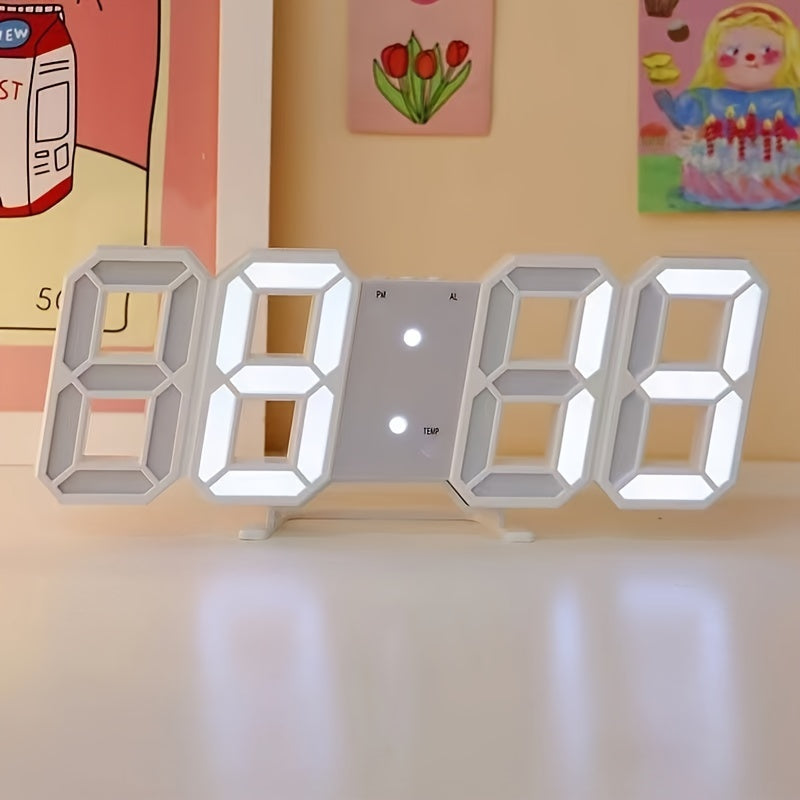 3D LED Digital Wall Clock USB Lamp - Desk Alarm with Date, Temperature Display, LED Night Light for Kitchen, Bedroom, Office, Dorm - Household Application, USB Powered, LED Light Source, ≤36V Operating Voltage