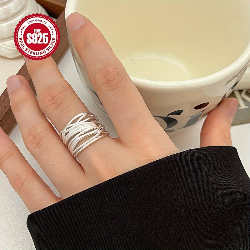 925 Sterling Silver Matte Wide Band Cuff Ring with Gift Box - Adjustable, Simple Luxury