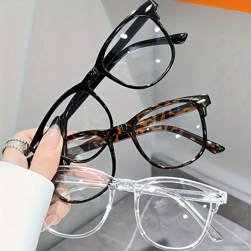 3pcs Retro Lightweight Round Frame Clear Lens Glasses - Fashionable & Versatile, With Blue Light Blocking