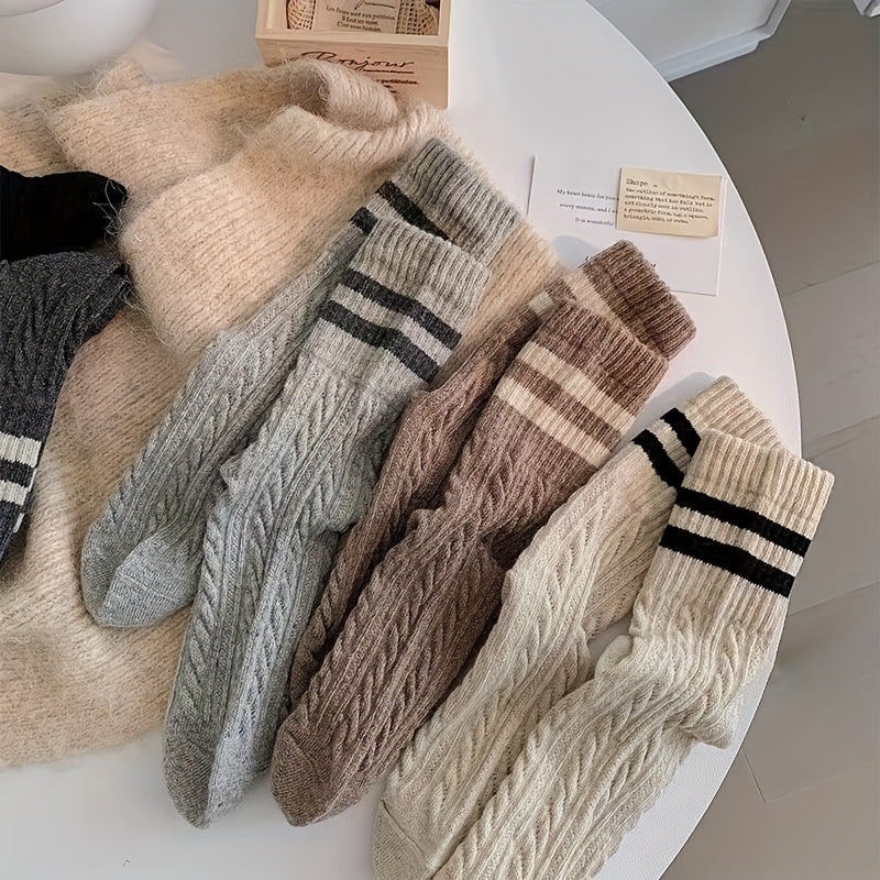 5 Pairs Striped Print Socks, Comfy & Soft Textured Socks, Women's Socks