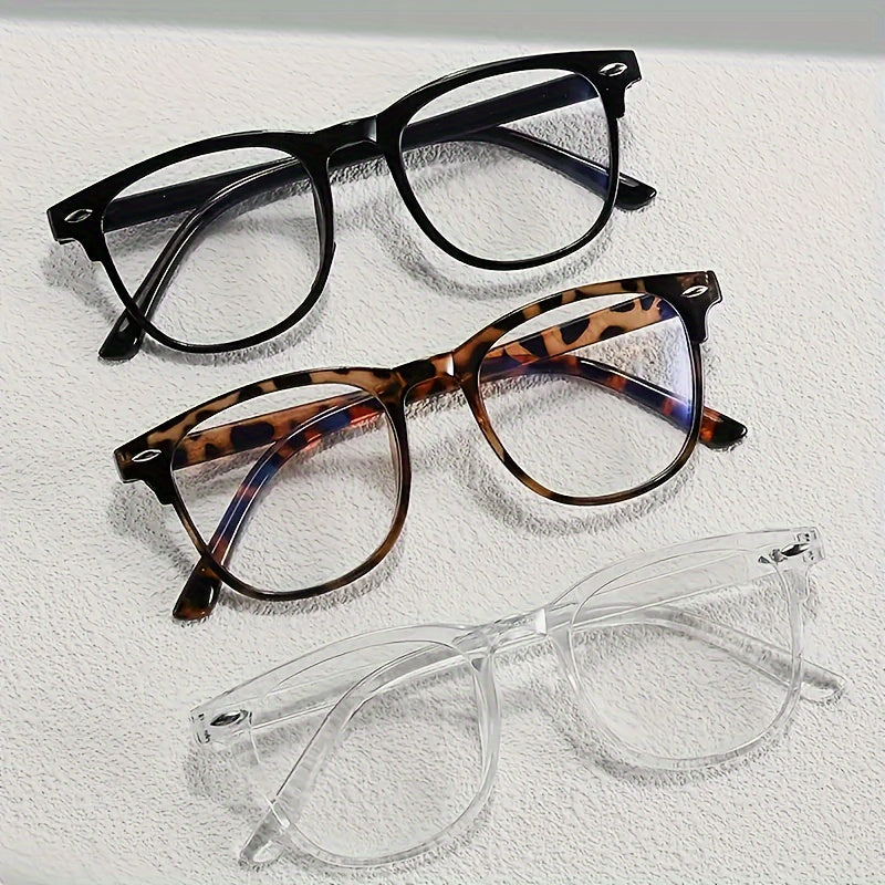 3pcs Retro Lightweight Round Frame Clear Lens Glasses - Fashionable & Versatile, With Blue Light Blocking