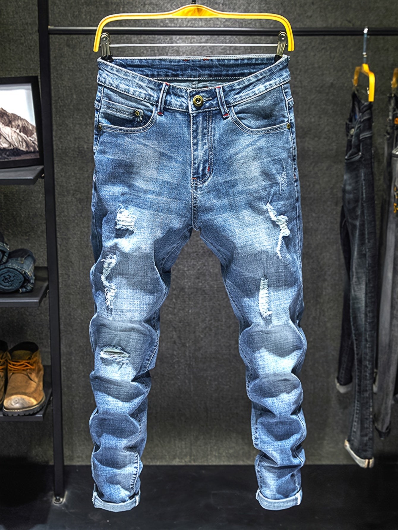 Men's Stylish Stretch Denim Jeans - Streetwear Chic Regular Fit