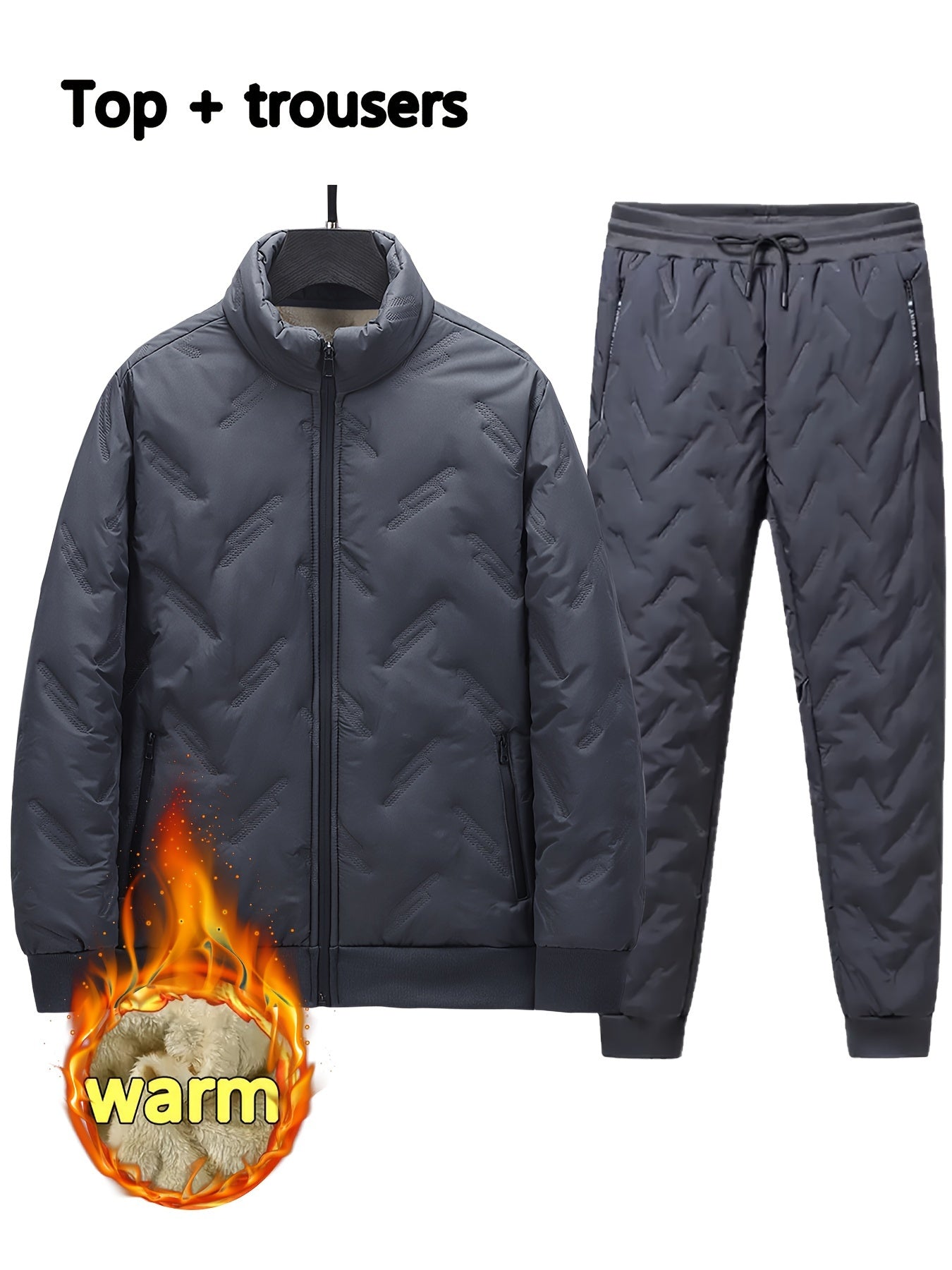 Men's Winter 2pcs Set: Ultra-Warm Fleece-Lined Jacket & Joggers - Casual Zip-Up Outerwear for Hiking & Leisure, Machine Washable