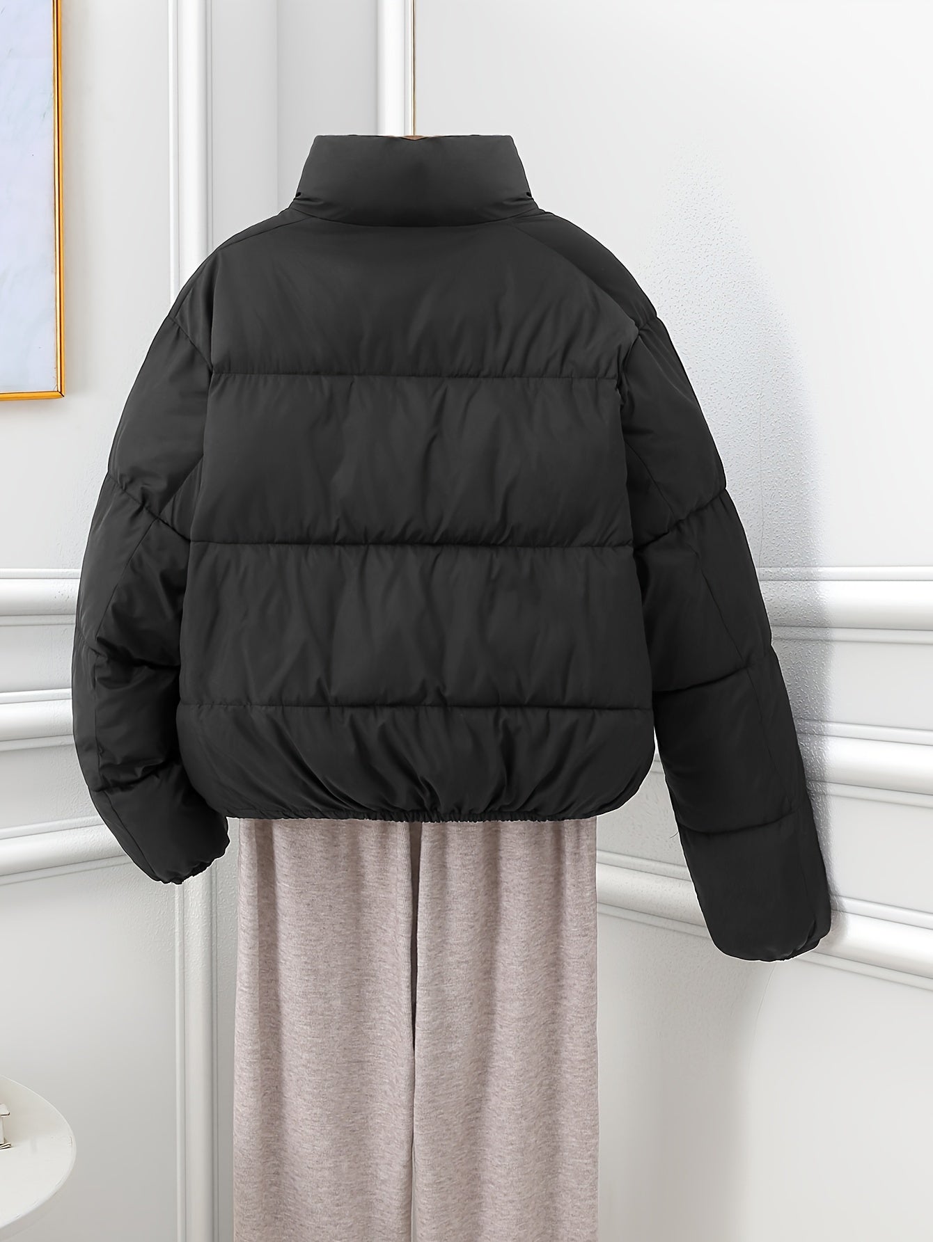 Solid Color Zip-up Soft Puffer Jacket Coat, Casual Long Sleeve Warm Outerwear For Winter, Women's Clothing Great Gift Idea