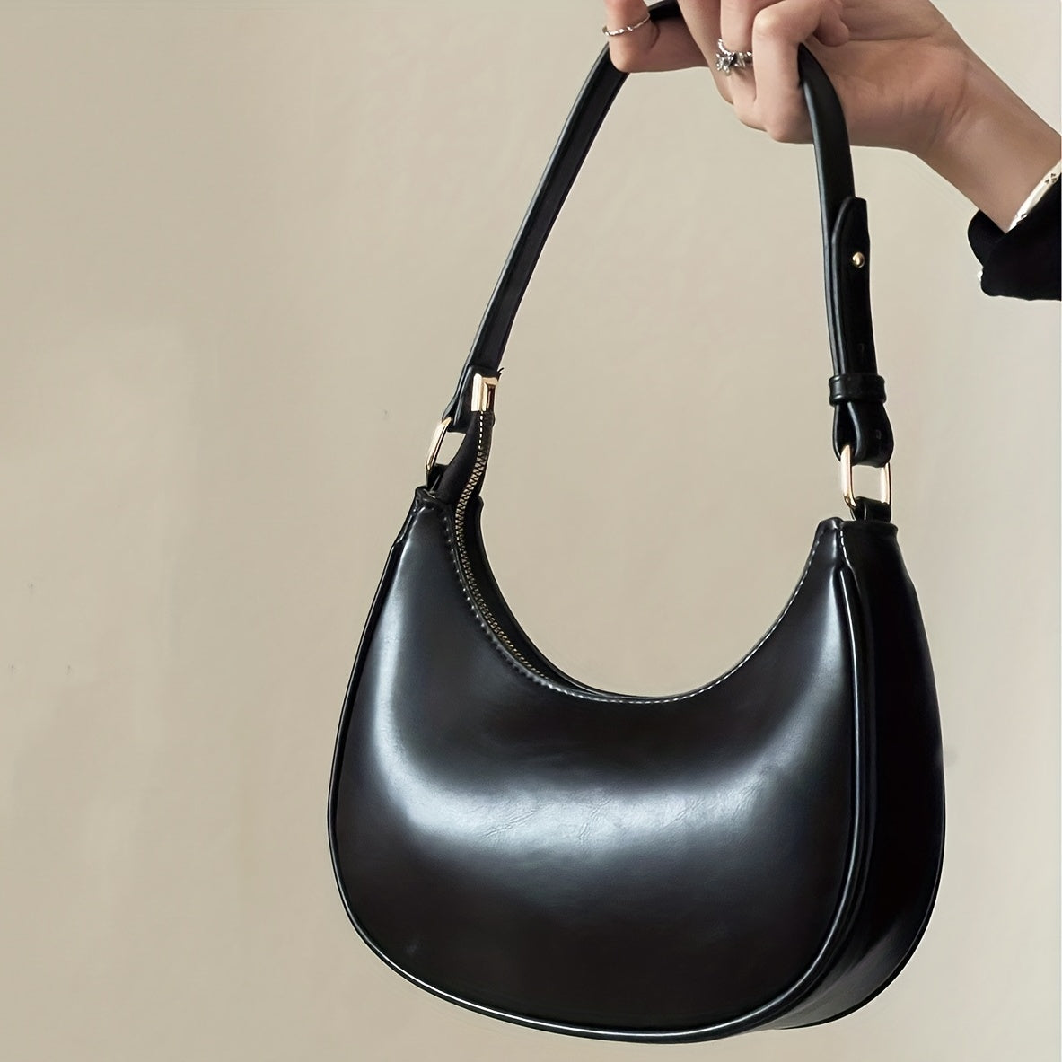 Minimalist Genuine Leather Bag for Women, Simple Shoulder Bag with Underarm Strap