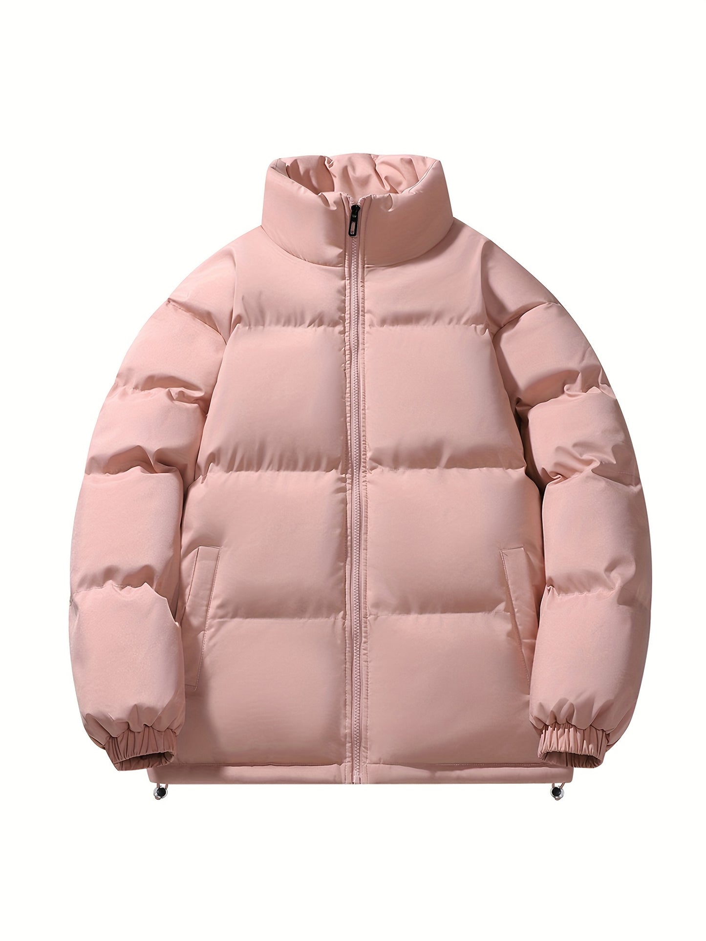 Zipper Stand Collar Slant Pockets Puffer Jacket, Casual Long Sleeve Jacket For Winter, Women's Warm Outer Clothing