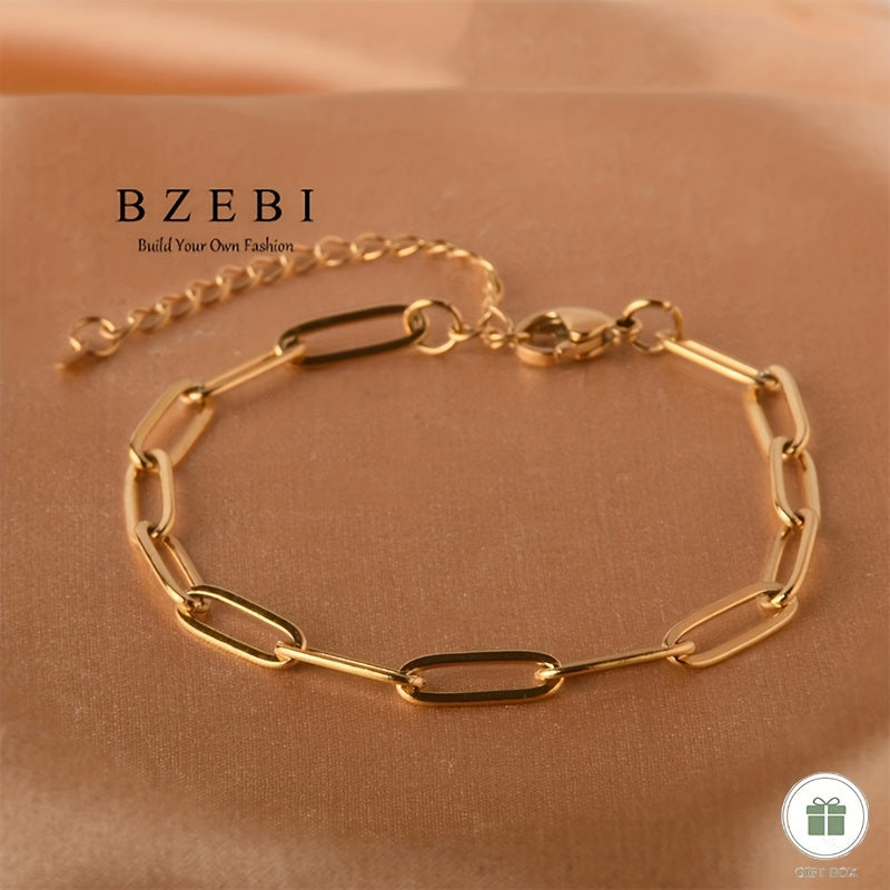 18K Gold Plated Link Chain Bracelet Hip Hop Style Elegant Titanium Steel Hand Jewelry Decoration