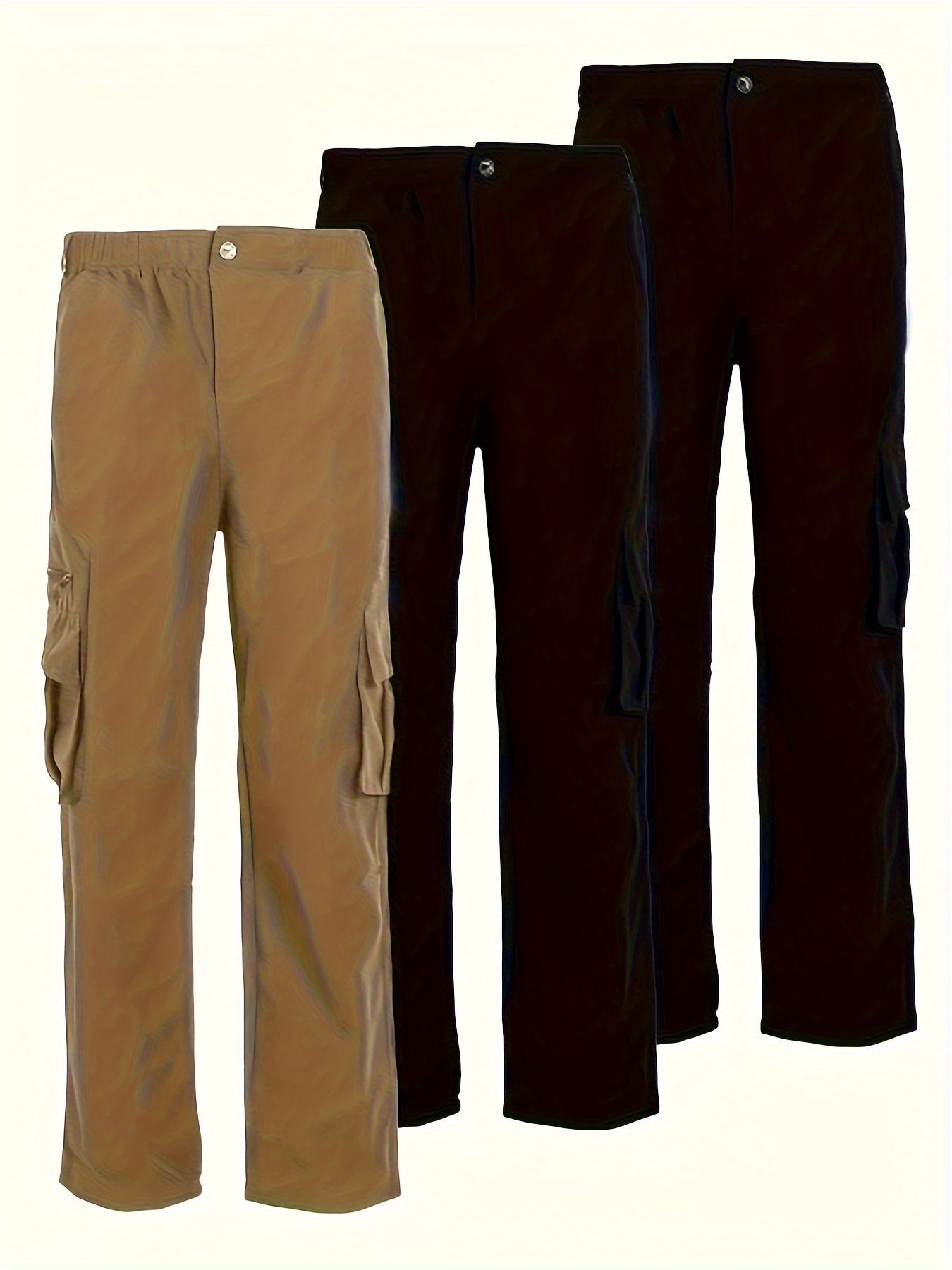 One-time Relaxed 3pcs 3-Piece Men's Solid Color Loose Fit Cargo Pants for Outdoor Activities